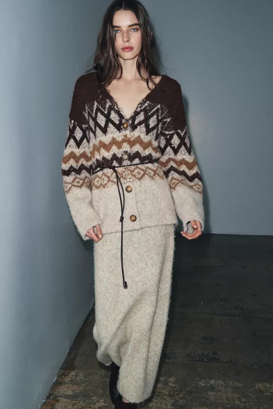 SEQUINED JACQUARD KNIT CARDIGAN WITH BELT | Zara US