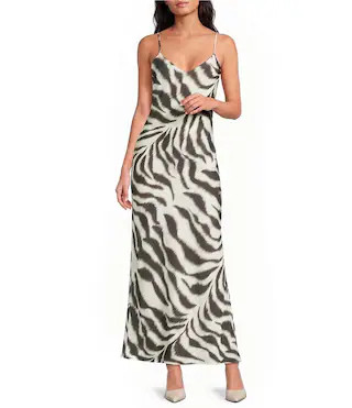 Gianni Bini Haven Satin Zebra Printed V-Neck Sleeveless Midi Slip Dress -  14 | Dillard's
