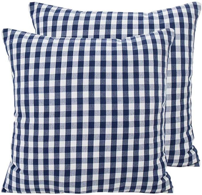 HOPLEE Blue Gingham Pillow Covers 18x18 Buffalo Check Throw Pillow Covers Inch Navy Blue Set of 2 | Amazon (US)