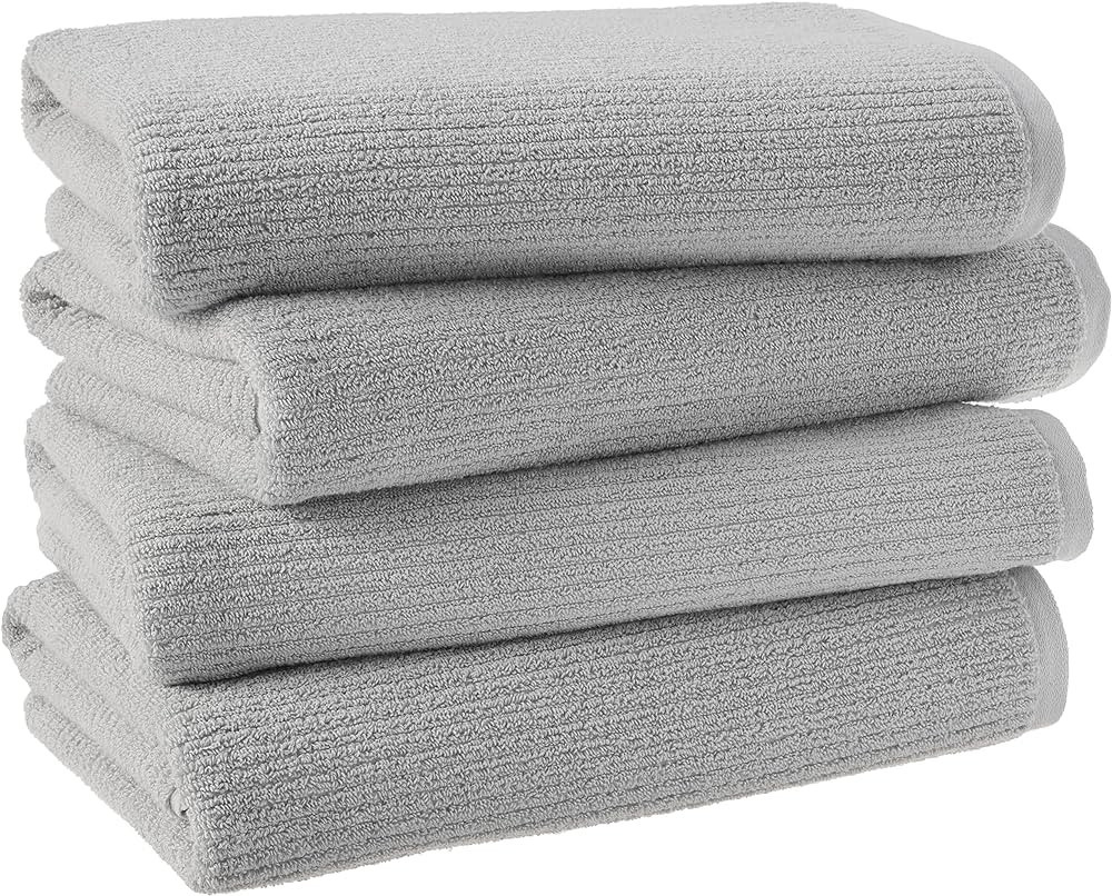 Amazon Aware 100% Organic Cotton Ribbed Bath Towels - Bath Towels, 4-Pack, Light Gray | Amazon (US)