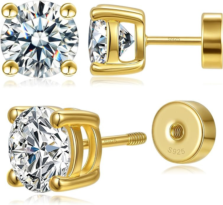 Flat Back Moissanite Stud Earrings for Women Men, 0.2ct-2ct Poke-Free Flatback Comfortable for Sl... | Amazon (US)