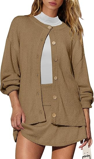 Panadila Womens Sweater Skort Set 2 Piece Lounge Set Oversized Cardigan Sweater Skirt Set Matchin... | Amazon (US)