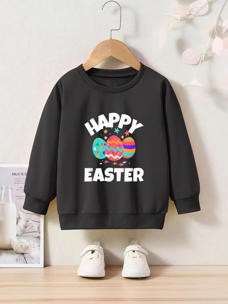 Happy Easter Colorful Eggs Pattern Print Sweatshirt Kids - Temu | Temu Affiliate Program