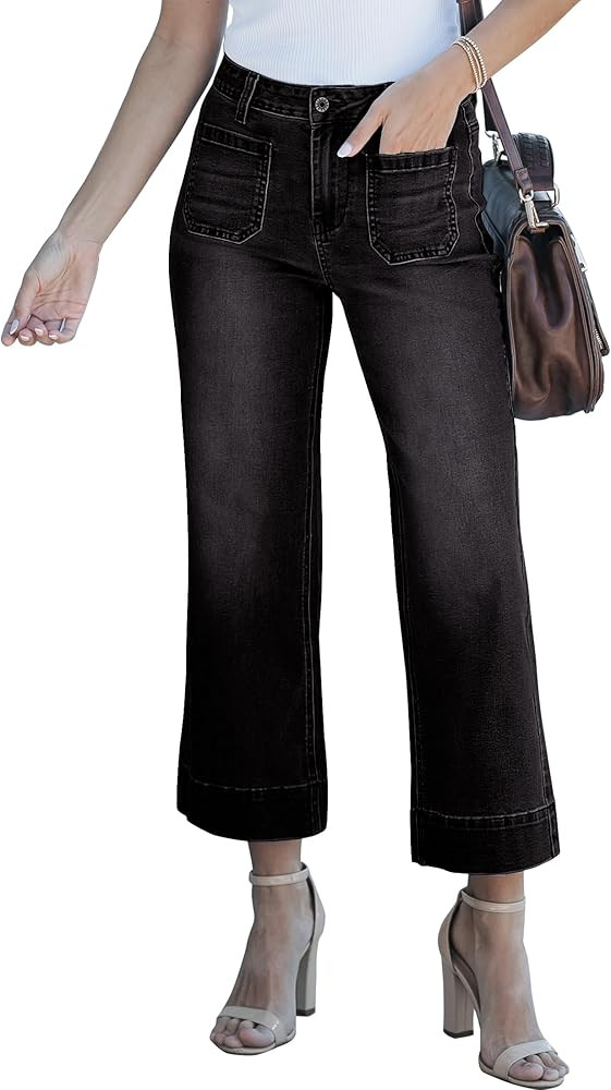 luvamia Wide Leg Jeans for Women Trendy High Waisted Flare Jeans Cropped Denim Pants Stretchy Bag... | Amazon (US)