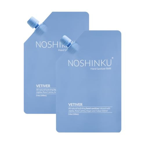 Noshinku Pocket Hand Sanitizer Spray Refill Pouch, Natural Moisturizing Hand Sanitizer Refill With 70% Sugarcane-Derived Alcohol, 200 mL (3.40 Fl Oz (Pack of 2), Vetiver) | Amazon (US)