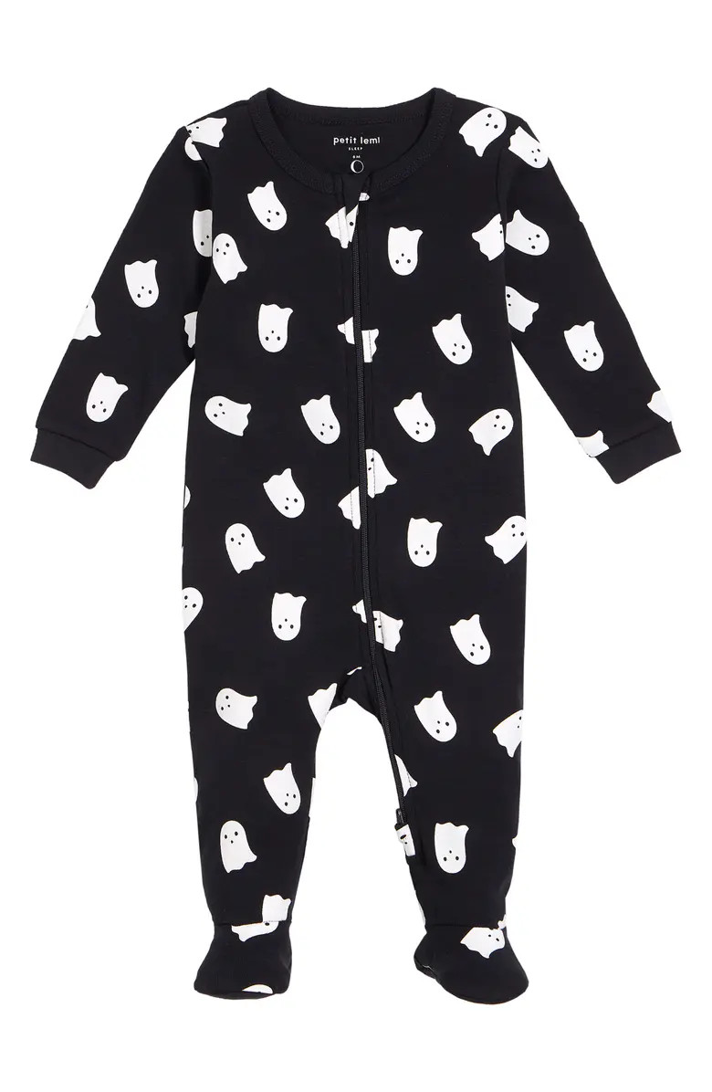 Glow in the Dark Ghost Print Fitted Organic Cotton One-Piece Pajamas | Nordstrom