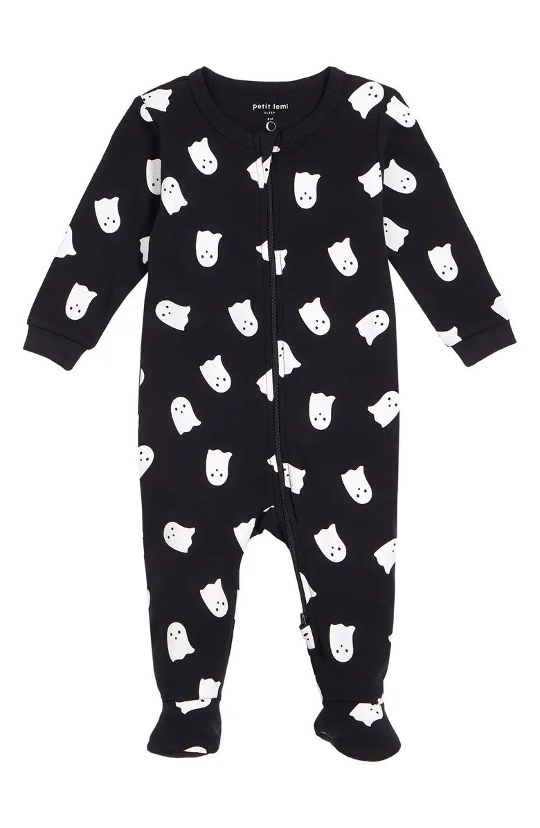 Glow in the Dark Ghost Print Fitted Organic Cotton One-Piece Pajamas | Nordstrom