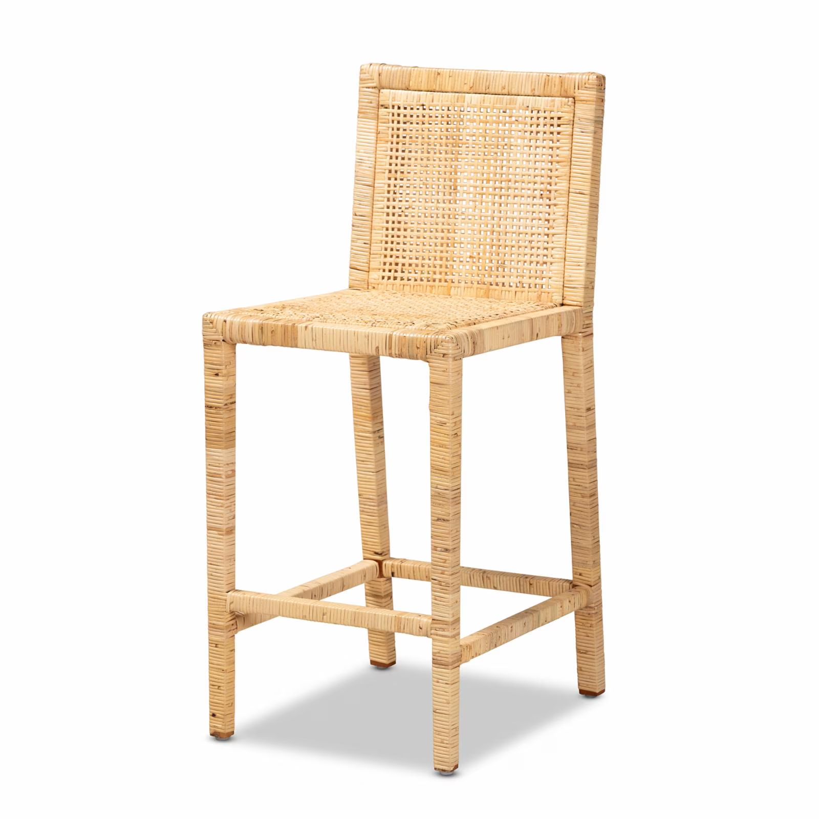 Baxton Studio Sofia Modern and Contemporary Natural Finished Wood and Rattan Counter Stool | Walmart (US)