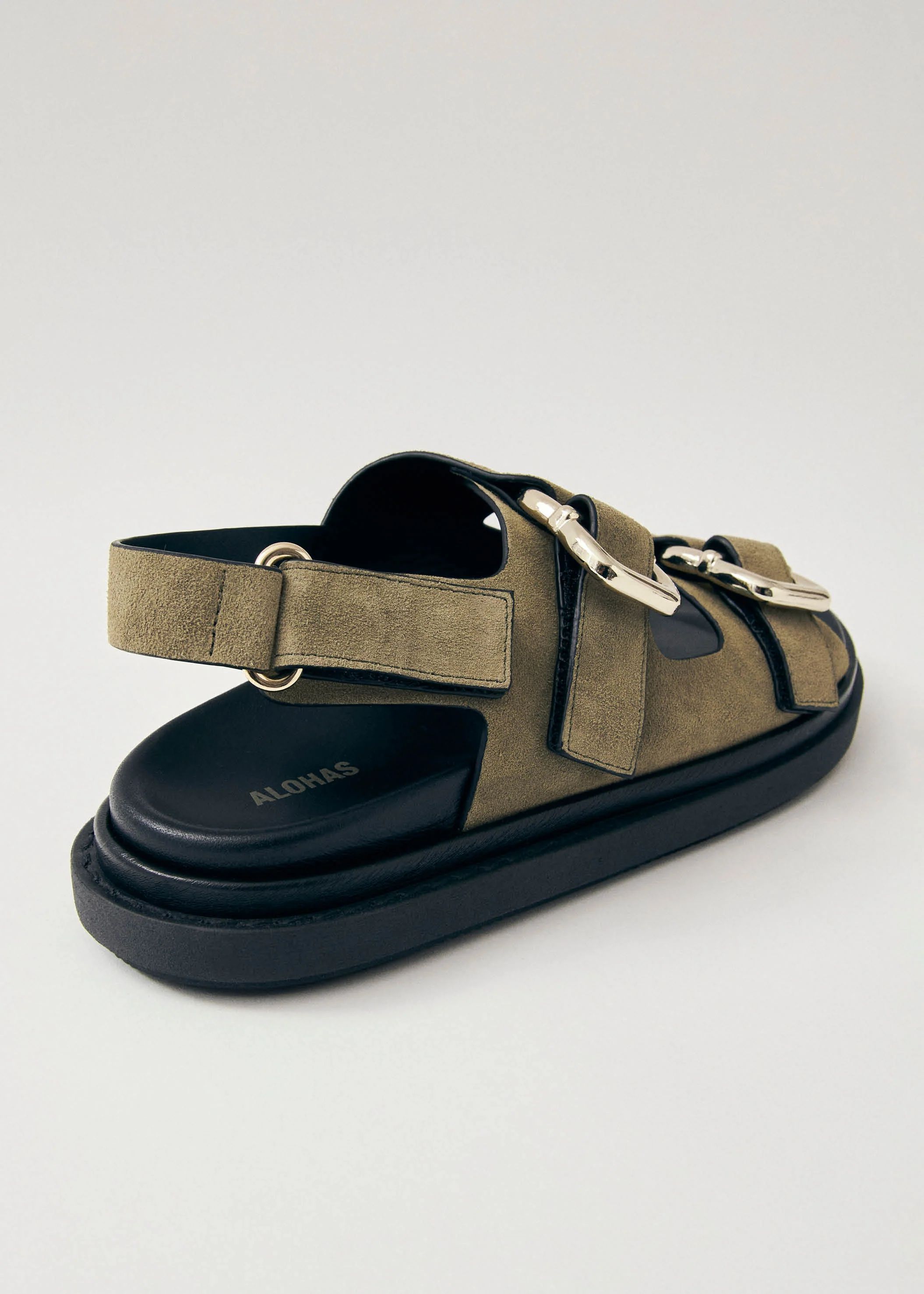 Harper Suede Khaki Leather Sandals | ALOHAS | Alohas US