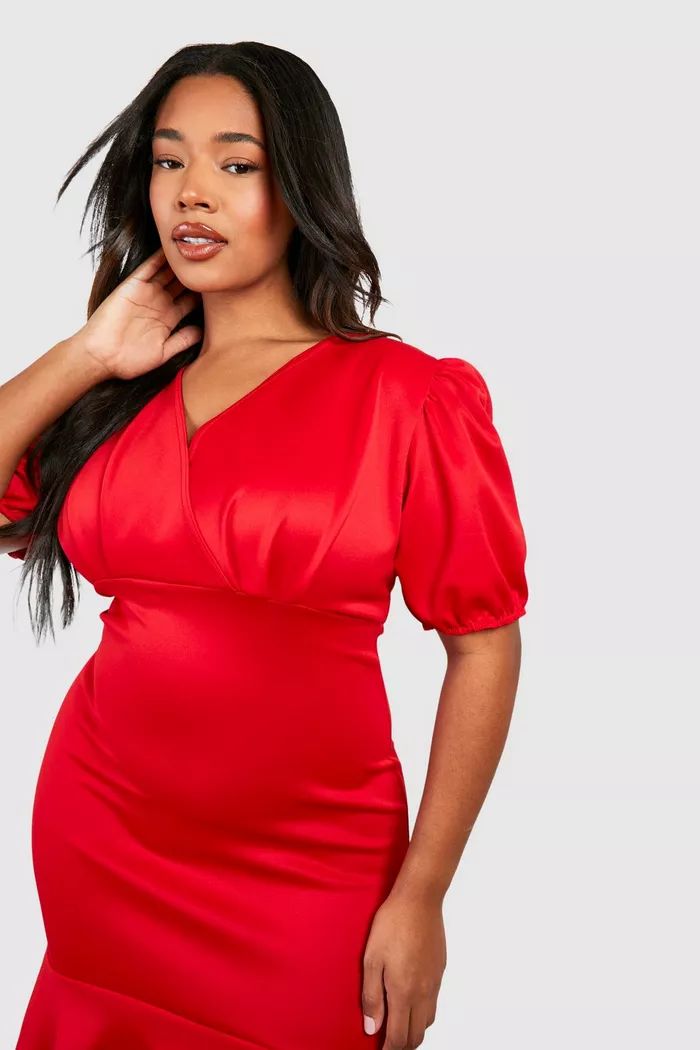 Plus Puff Sleeve Fishtail Maxi Dress | Boohoo.com (UK & IE)