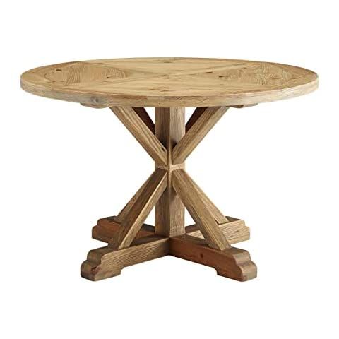 Modway Stitch 71" Rustic Farmhouse Wood Round Kitchen and Dining Room Table, Brown | Amazon (US)