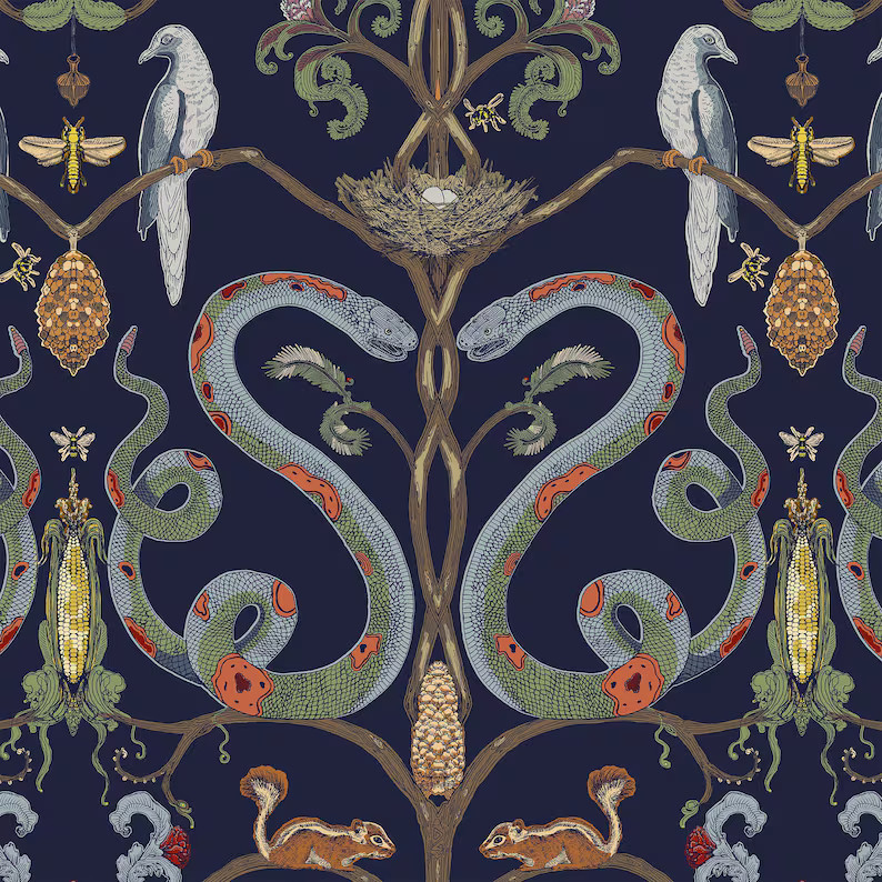 Snake Party 2.0 Wallpaper Morris + other colors |removable wall decoration| peel and stick |pre p... | Etsy (US)