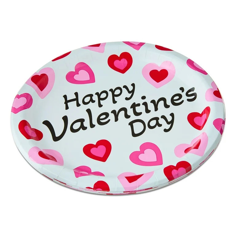 Disposable Paper Plates, 9", Red and Pink Hearts, 8 Count, Valentine's Day by Way To Celebrate | Walmart (US)