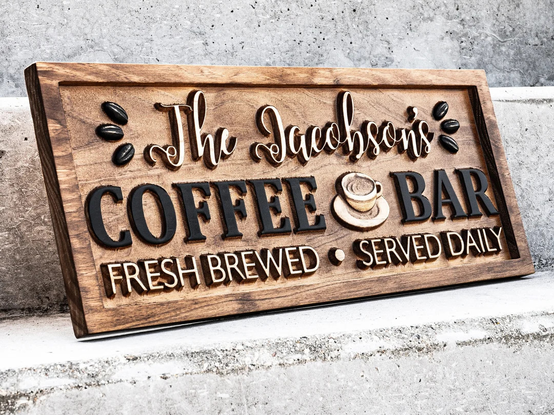 Personalized Coffee Bar Sign for Kitchen Carved Wood Sign - Etsy | Etsy (US)