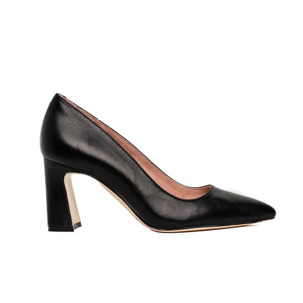 Black Leather Block Heel Pump | ALLY Shoes