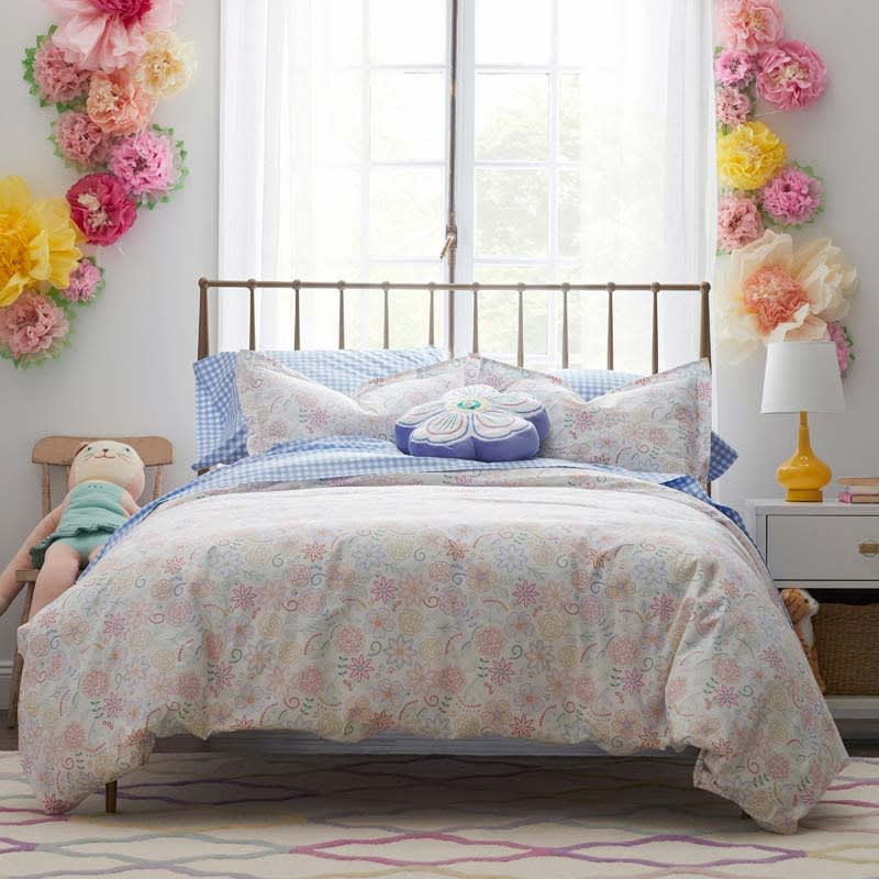 Gingham Classic Cool Organic Cotton Percale Duvet Cover Set - Light Blue, Full | The Company Store