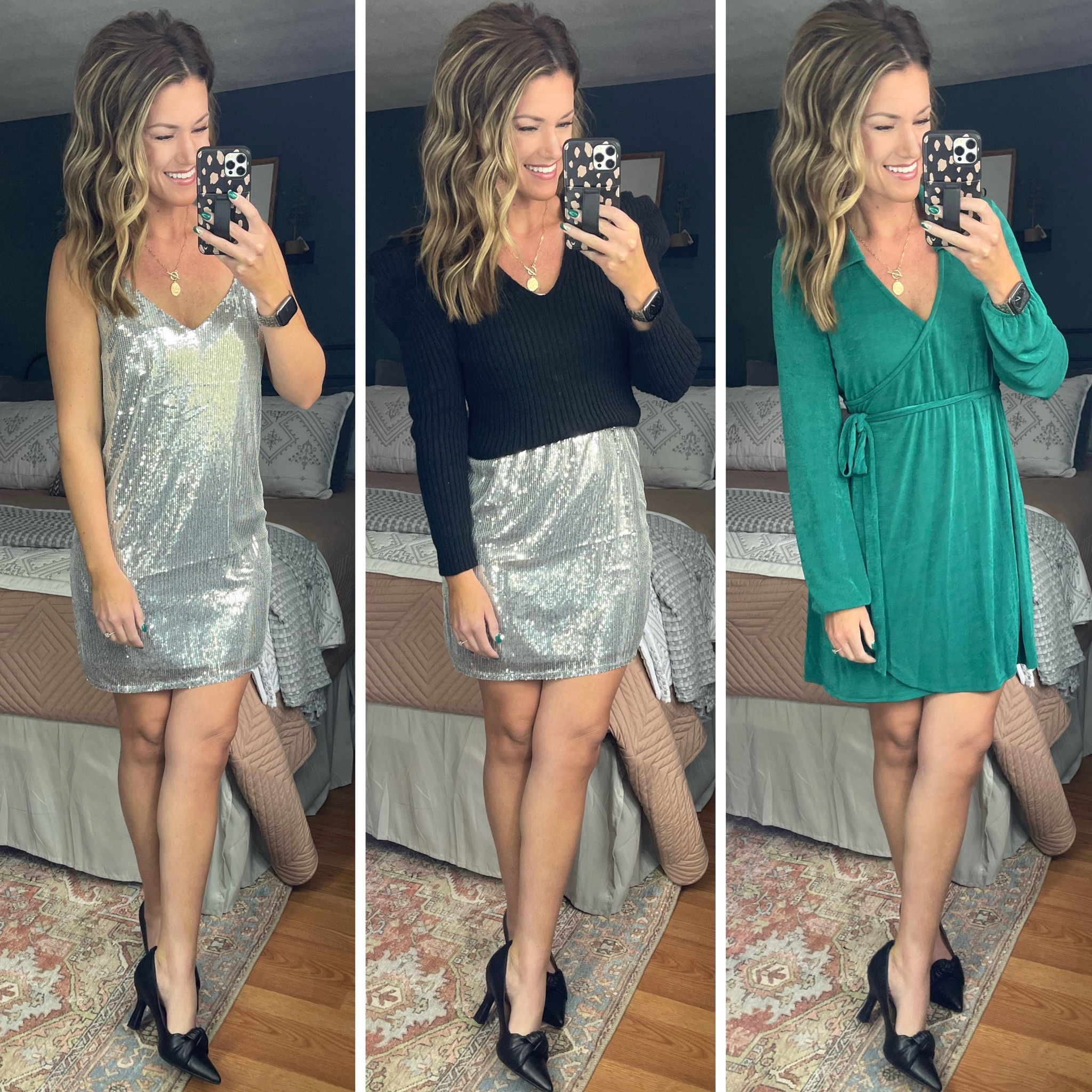 Holiday dresses from Target 
Wearing small in sequin dress. Medium in green dress(need small) 

#LTKSeasonal #LTKHoliday