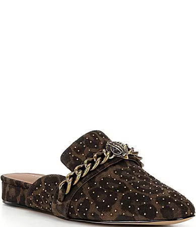 Kurt Geiger London Chelsea Studded Chain Hardware Ornament Animal Print Suede Mules - 39(8.5) | Dillard's