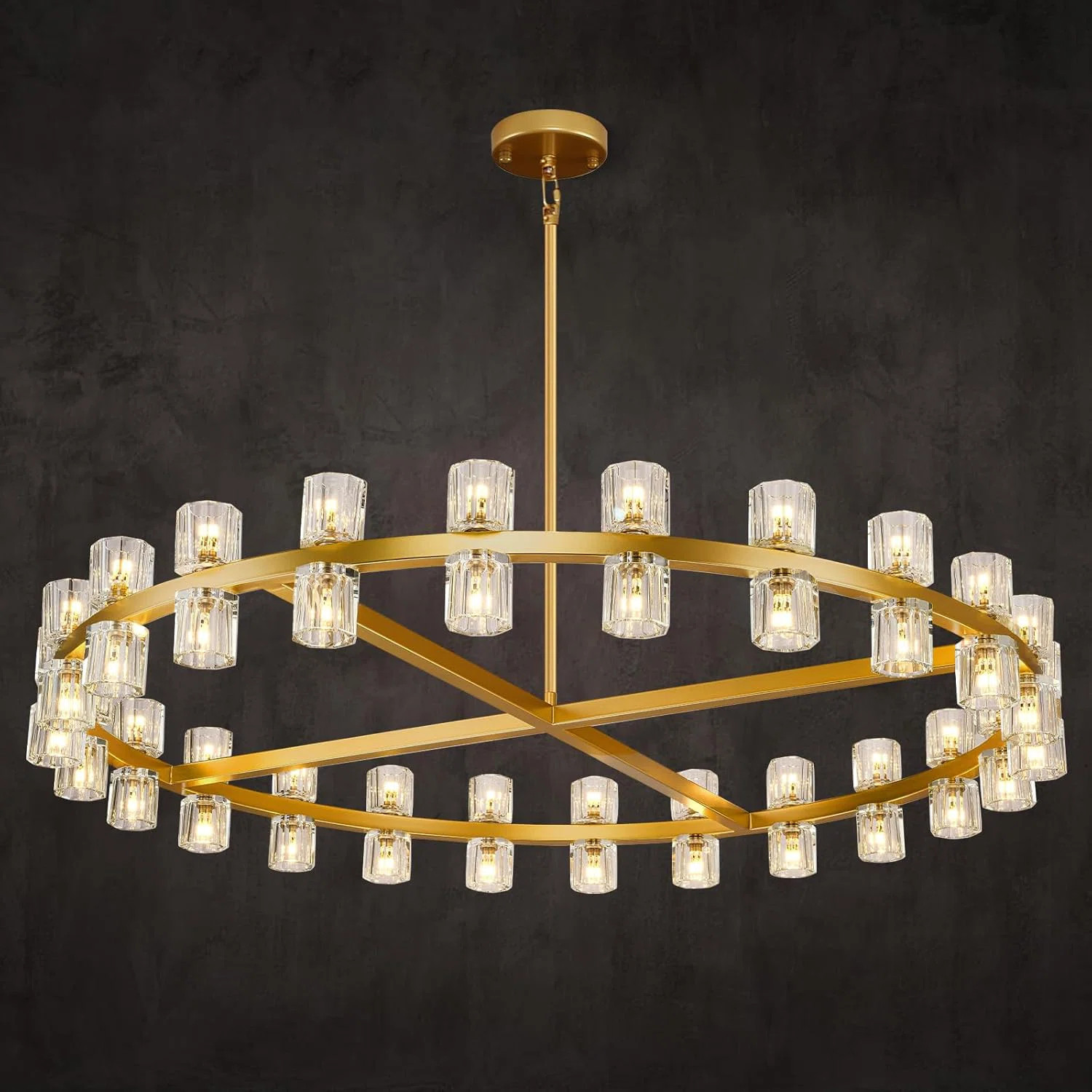 48-Light 48" Dimmable Round Crystal Cup Style Chandelier (Bulbs Included) | Wayfair North America