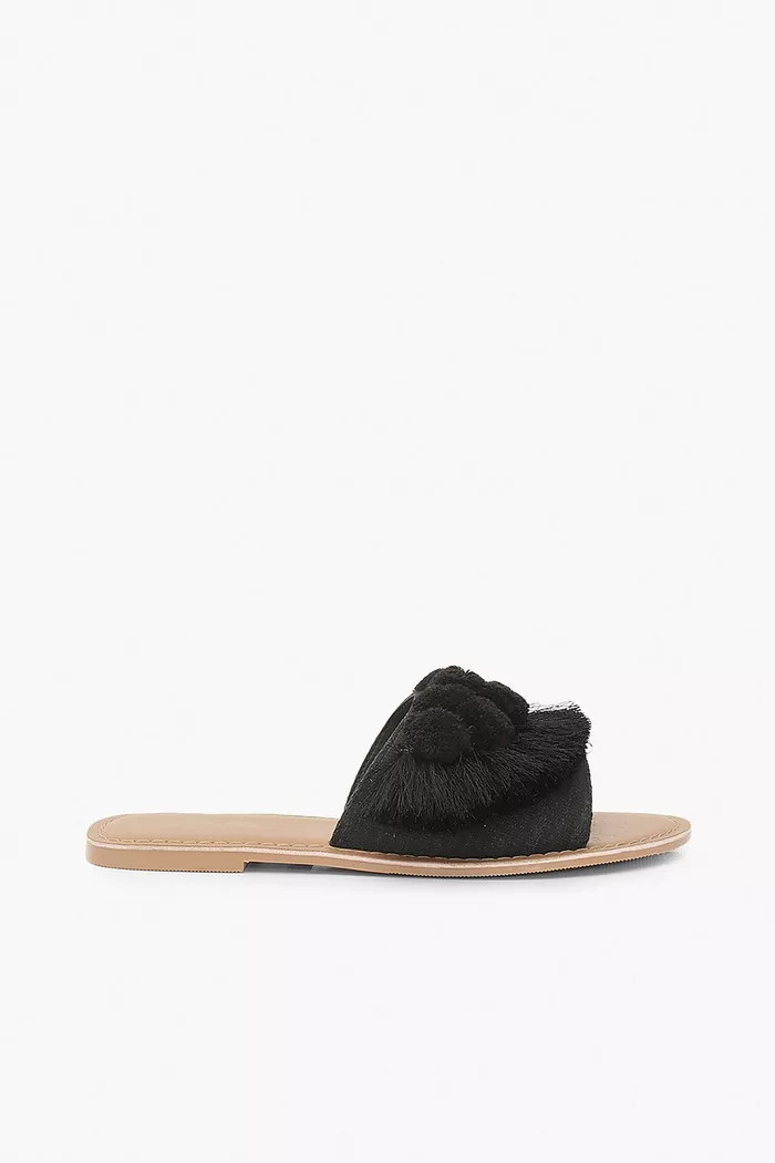 Wide Width Pom Pom Frill Slides | boohoo (US & Canada)