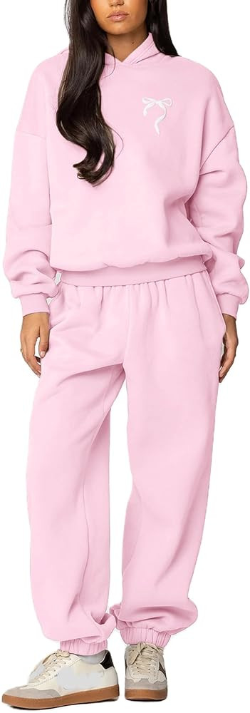 Bow Print Sweat Set for Women Two Piece Tracksuit Long Sleeve Oversized Hoodie Wide Leg Sweatpant... | Amazon (US)