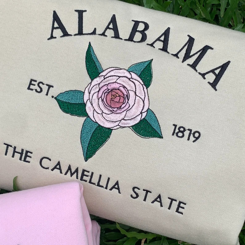 Embroidered Alabama Camellia State Sweatshirt Custom US State Flowers Embroidery Sweatshirt Alaba... | Etsy (US)