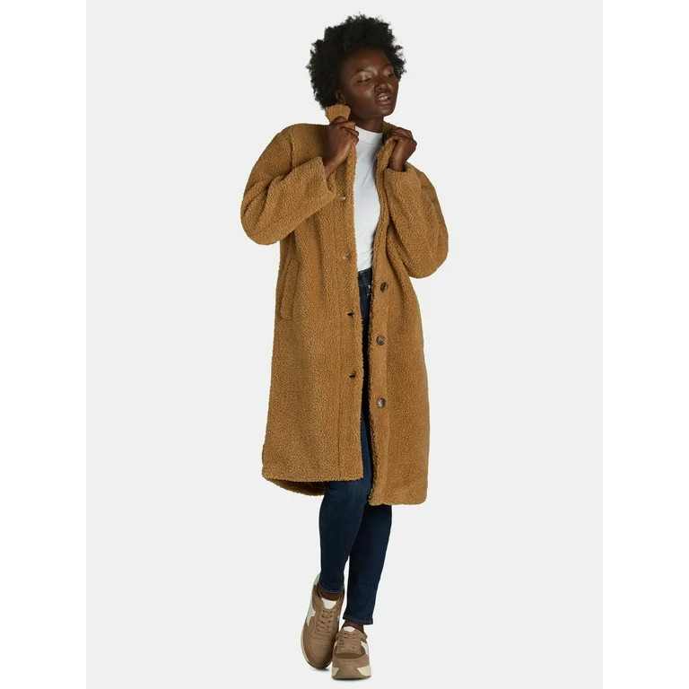 Time and Tru Women's and Women's Plus Teddy Fleece Coat with Funnel Neck, Sizes XS-3X - Walmart.c... | Walmart (US)
