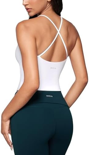 Womens Low Scoop Neck Tank Tops Built in Bra U Back Workout Tanks Spaghetti Criss Cross Strap Sle... | Amazon (US)