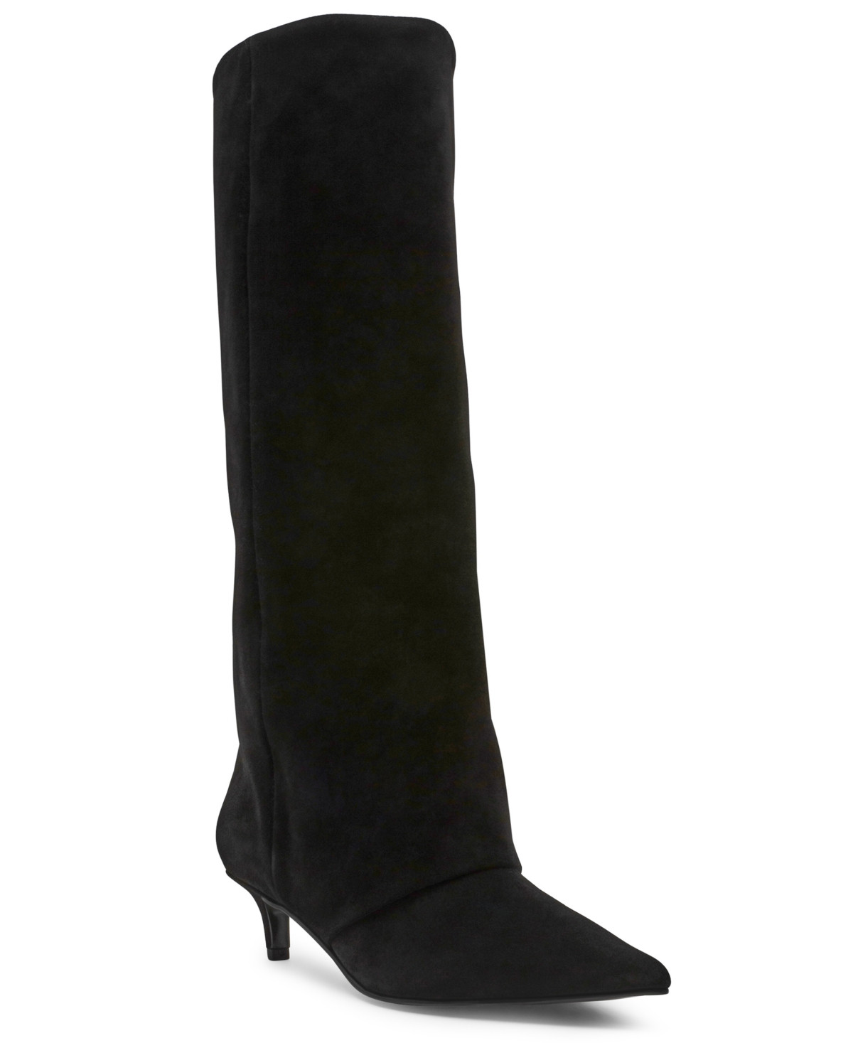 Steve Madden Women's Luca Wide-Calf Slouchy Kitten-Heel Dress Boots - Black Suede | Macy's