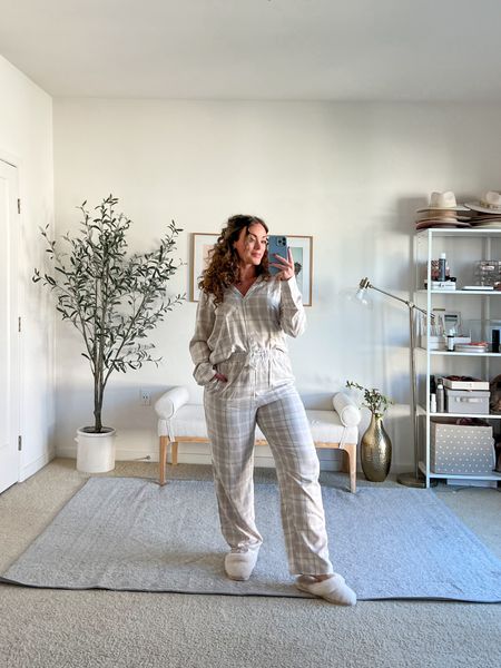 Cozy flannel pjs that are in a pretty neutral pattern- more me!

I sized up to a large in bottoms, top is a medium 

#LTKGiftGuide #LTKmidsize #LTKHolidaySale