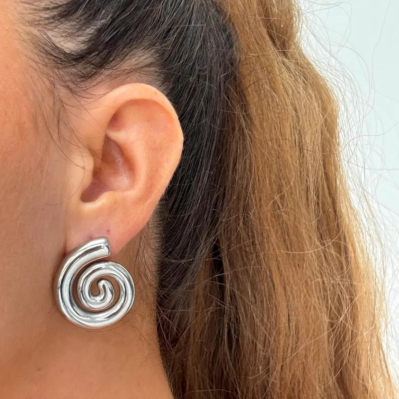 Silver Spiral Stud Earrings, Waterproof Stainless Steel - Etsy UK | Etsy (US)