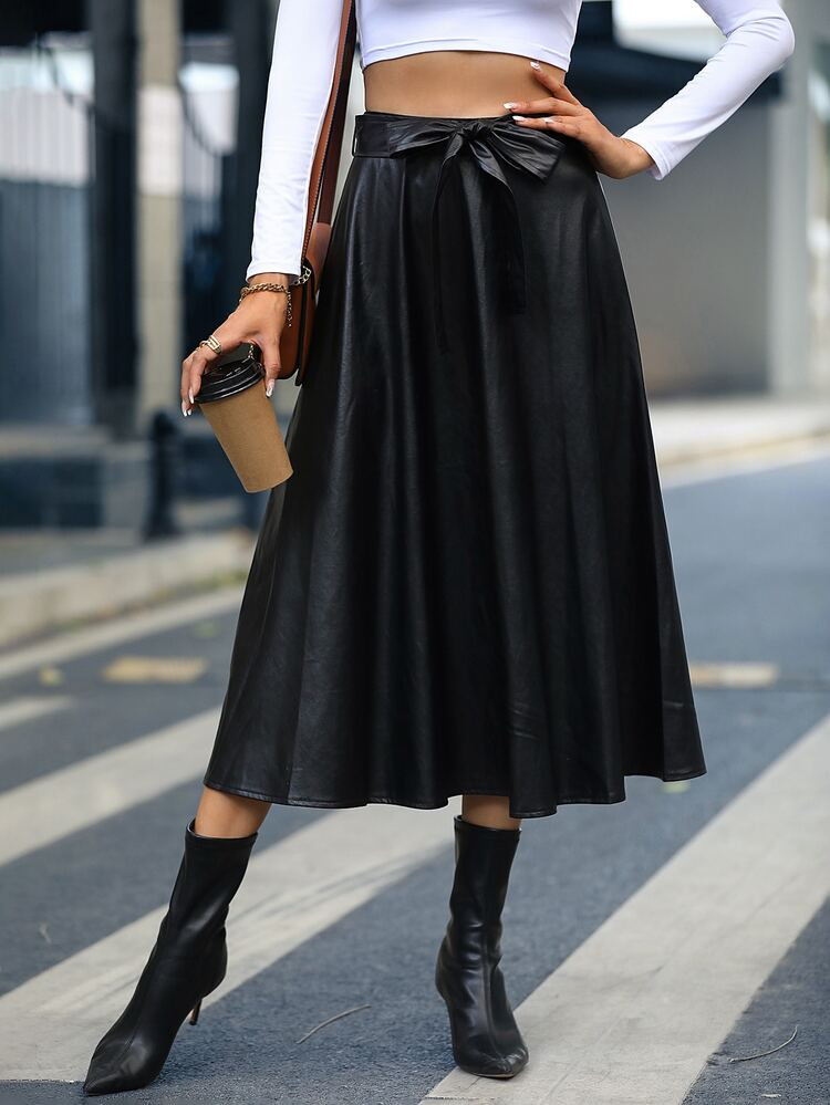 New
     
      High Waist Belted PU Leather Skirt | SHEIN