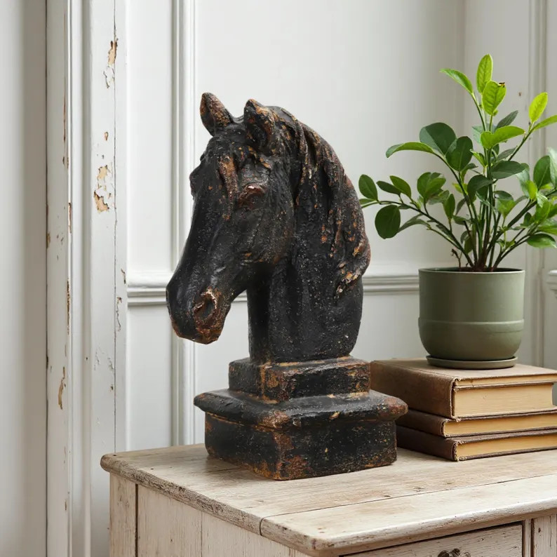 Vintage Horse Head Bust, Distressed Farmhouse Horse Sculpture, Rustic Equestrian Decor Statue - E... | Etsy (Global)