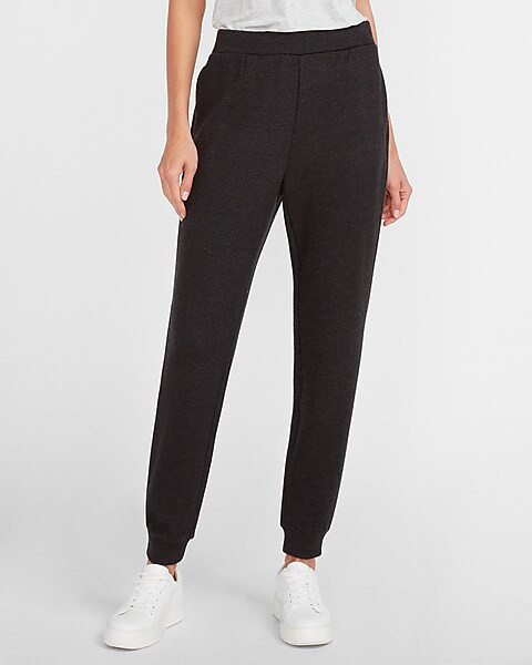 High Waisted Heathered Heavyweight Stretch Knit Joggers | Express