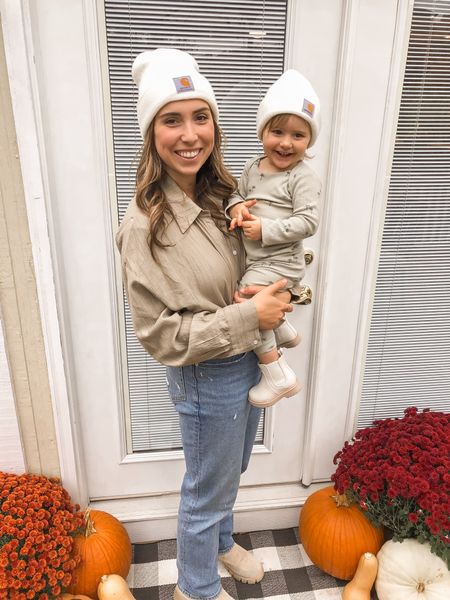 Matching Carhartt beanie Mom and baby, mommy and me 🤍 white/cream hat. Fall matching with my daughter!! 

#LTKfamily #LTKbaby #LTKkids