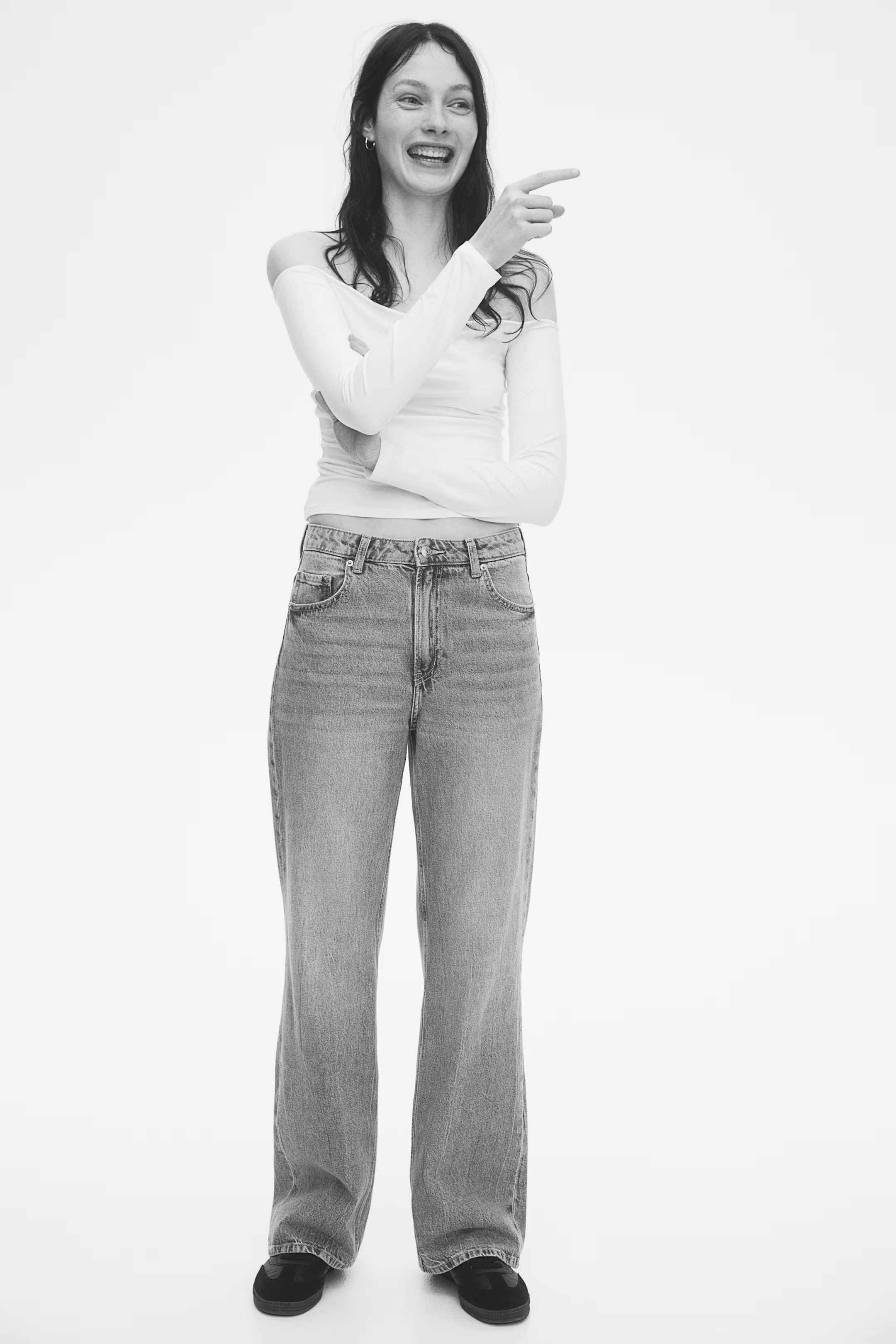 Off-the-shoulder Jersey Top - Long sleeve - Short - Cream - Ladies | H&M US | H&M (US + CA)