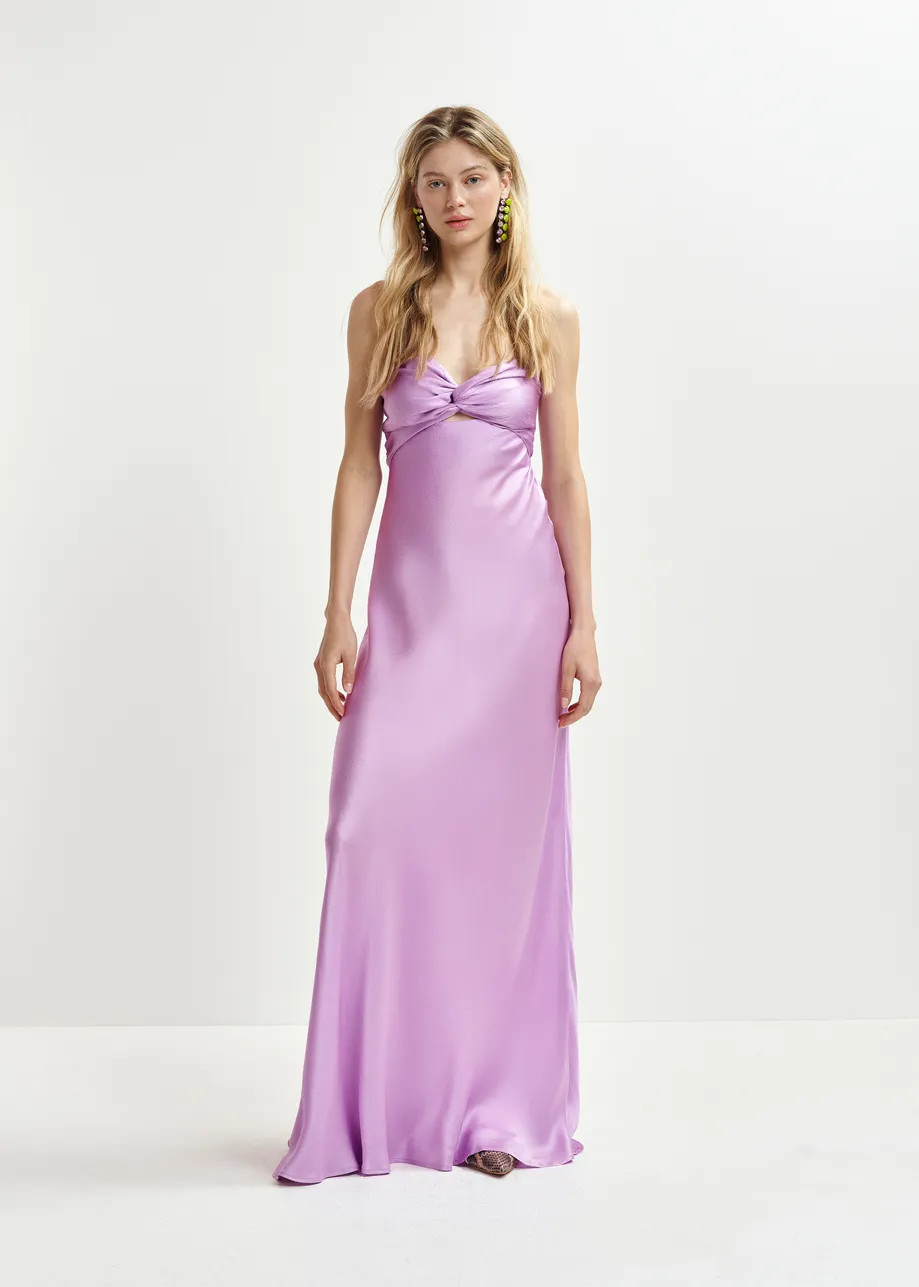 Lilac strapless satin maxi-length dress | Essentiel Antwerp United States | Essentiel Antwerp