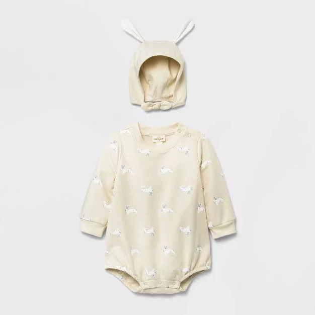 Baby Girls' Bunny Sweatshirt Romper - Cat & Jack™ Dark Off-White | Target