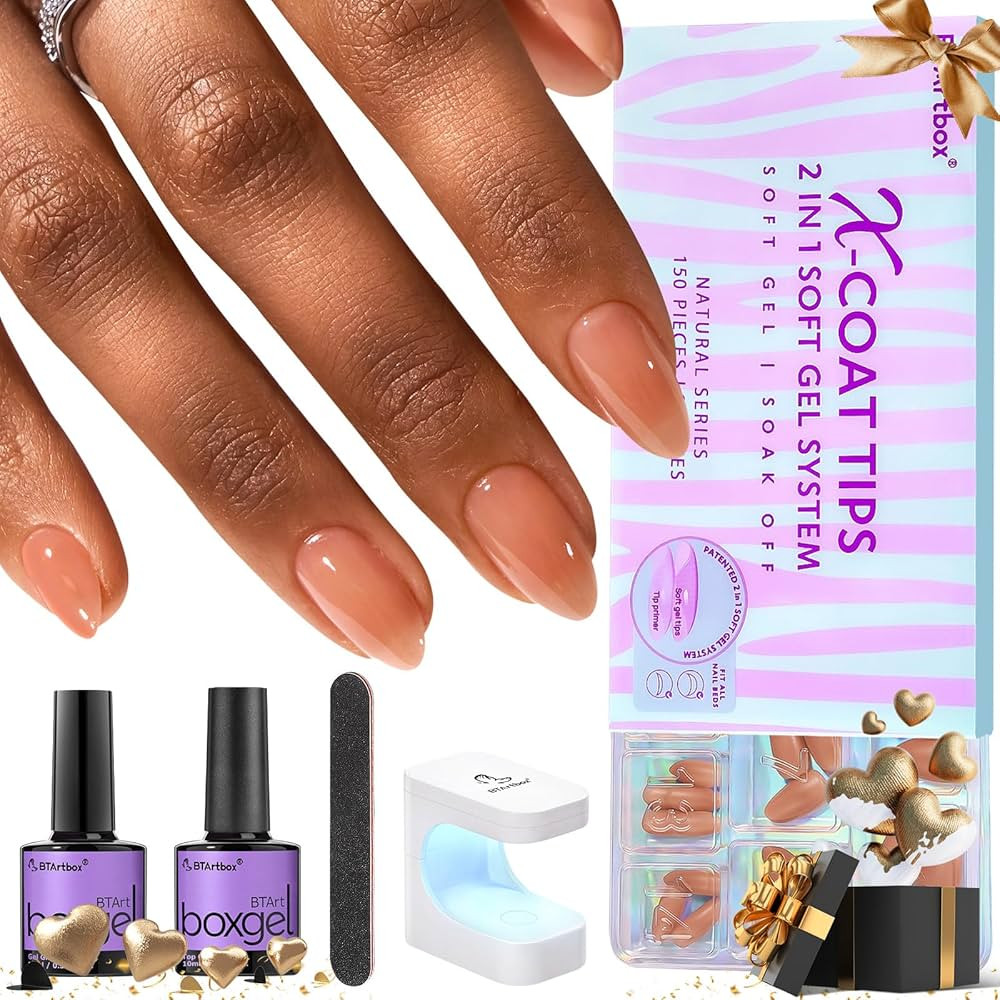 Gel Nail Kit - BTArtbox Soft Gel Nail Tips and Glue Gel Kit, 2 in 1 X-coat Tips with Tip Primer B... | Amazon (US)