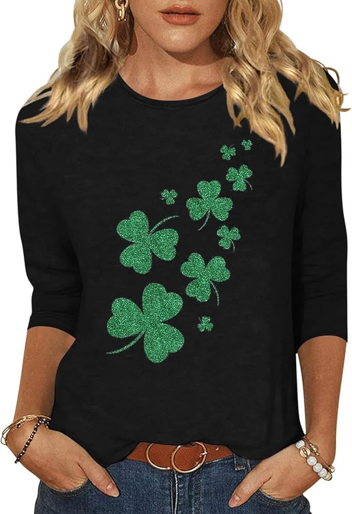 TIXOM Saint Patricks Day for Women Lucky Shamrock 3/4 Sleeve Shirt Funny Irish Graphic Tee Spring... | Amazon (US)