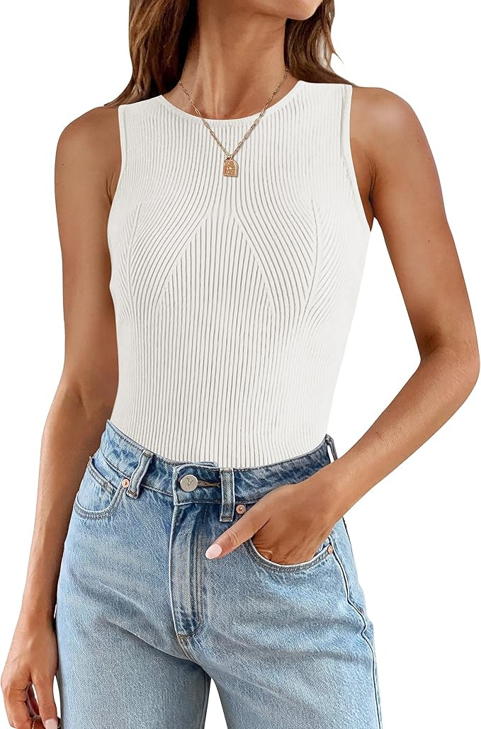 ZESICA Womens Ribbed Tank Tops Summer Sleeveless High Neck Casual Slim Fitted Basic Knit Shirts | Amazon (US)