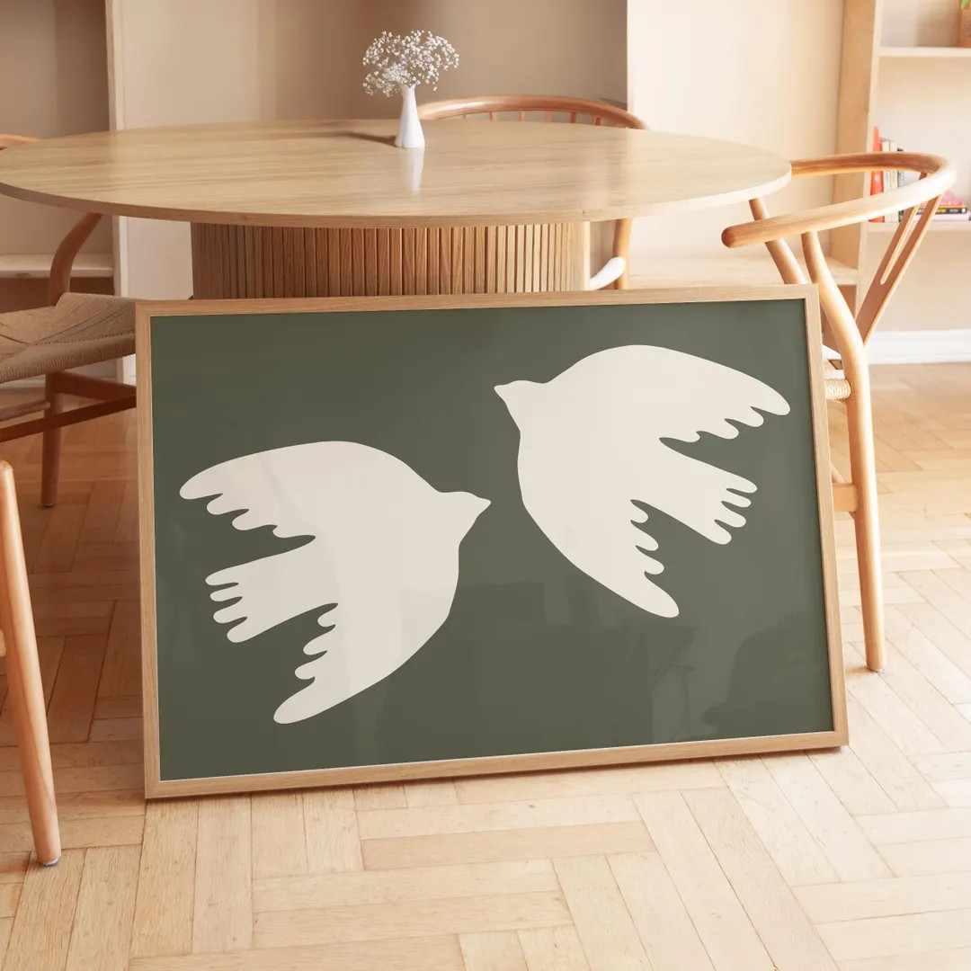 Double Dove Art Print, Horizontal Print, Digital Downloadable Wall Art, Nursery, Botanical, Cotta... | Etsy (US)