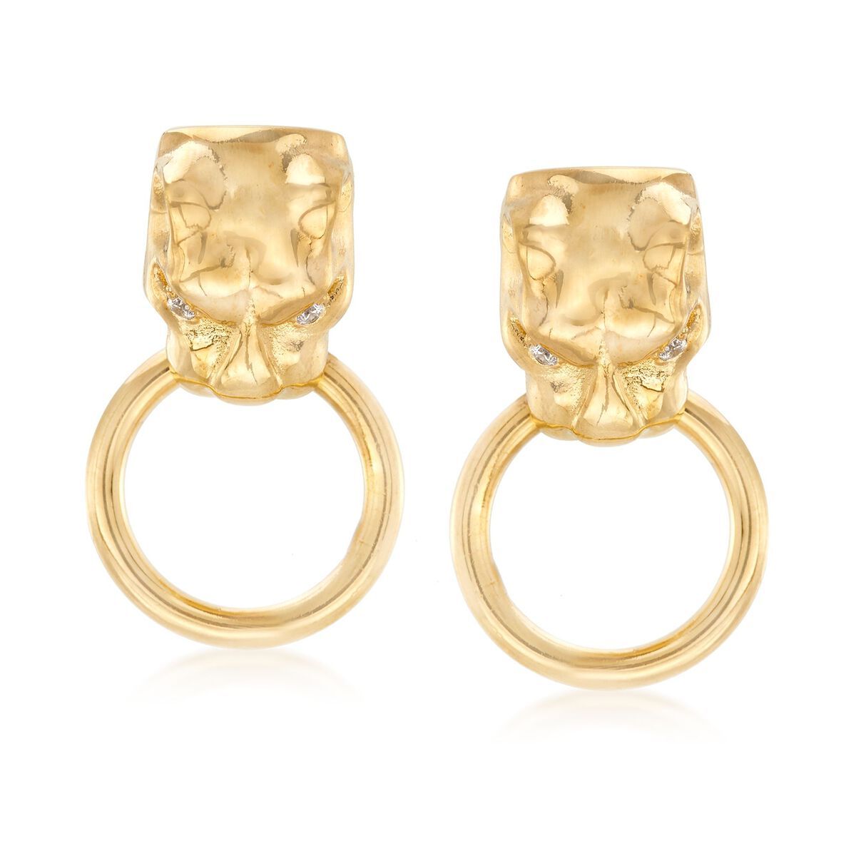 Italian 18kt Yellow Gold Over Sterling Silver Panther Head Doorknocker Earrings with CZ Accents | Ross-Simons