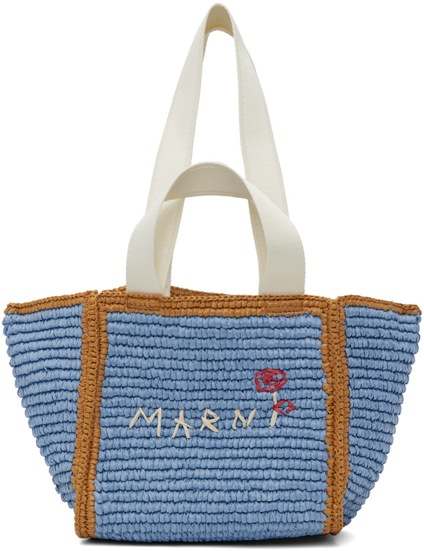 Marni Blue Macramé Sillo Small Tote | SSENSE