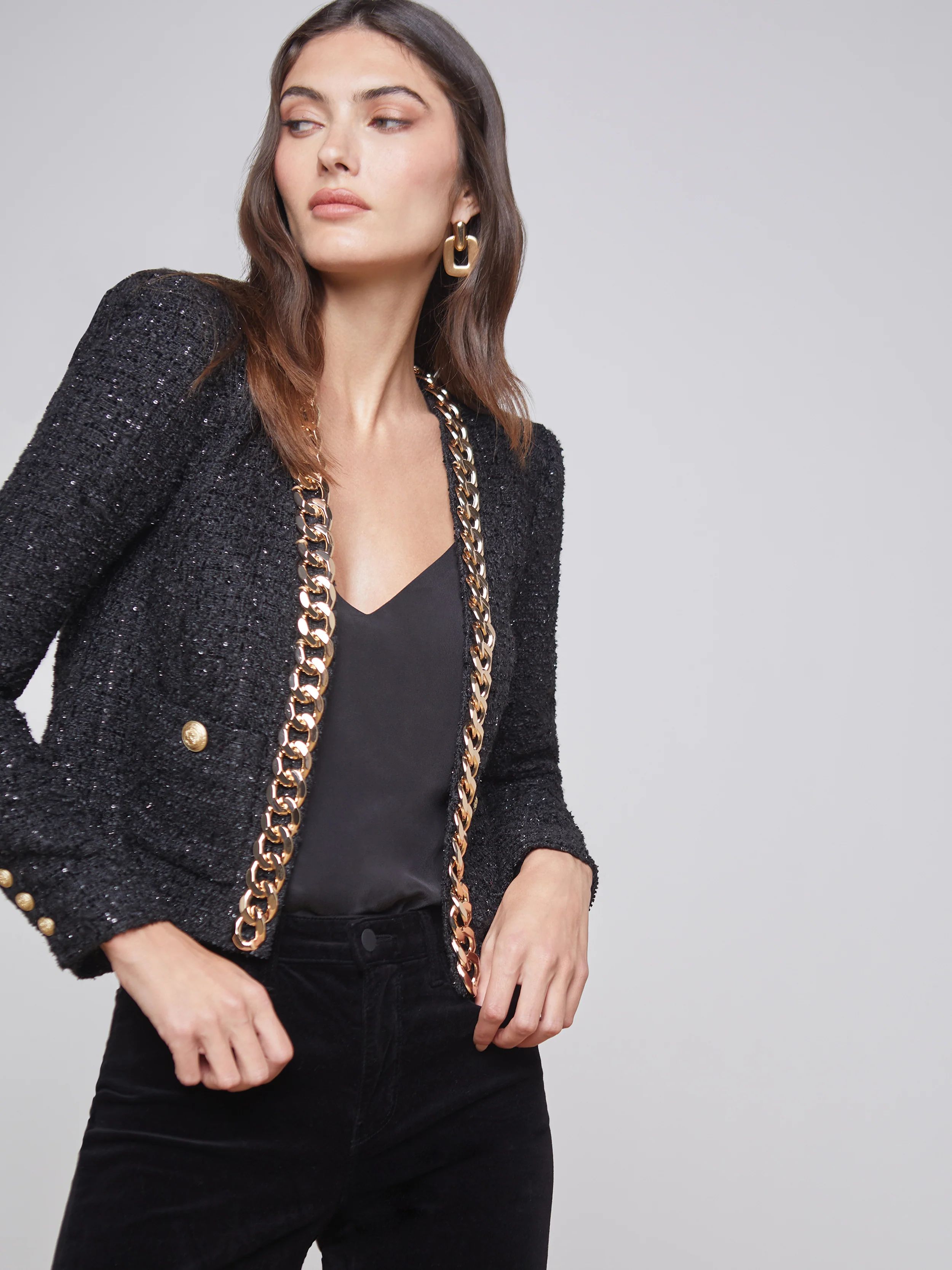 L'AGENCE Greta Chain Jacket in Black | L'Agence