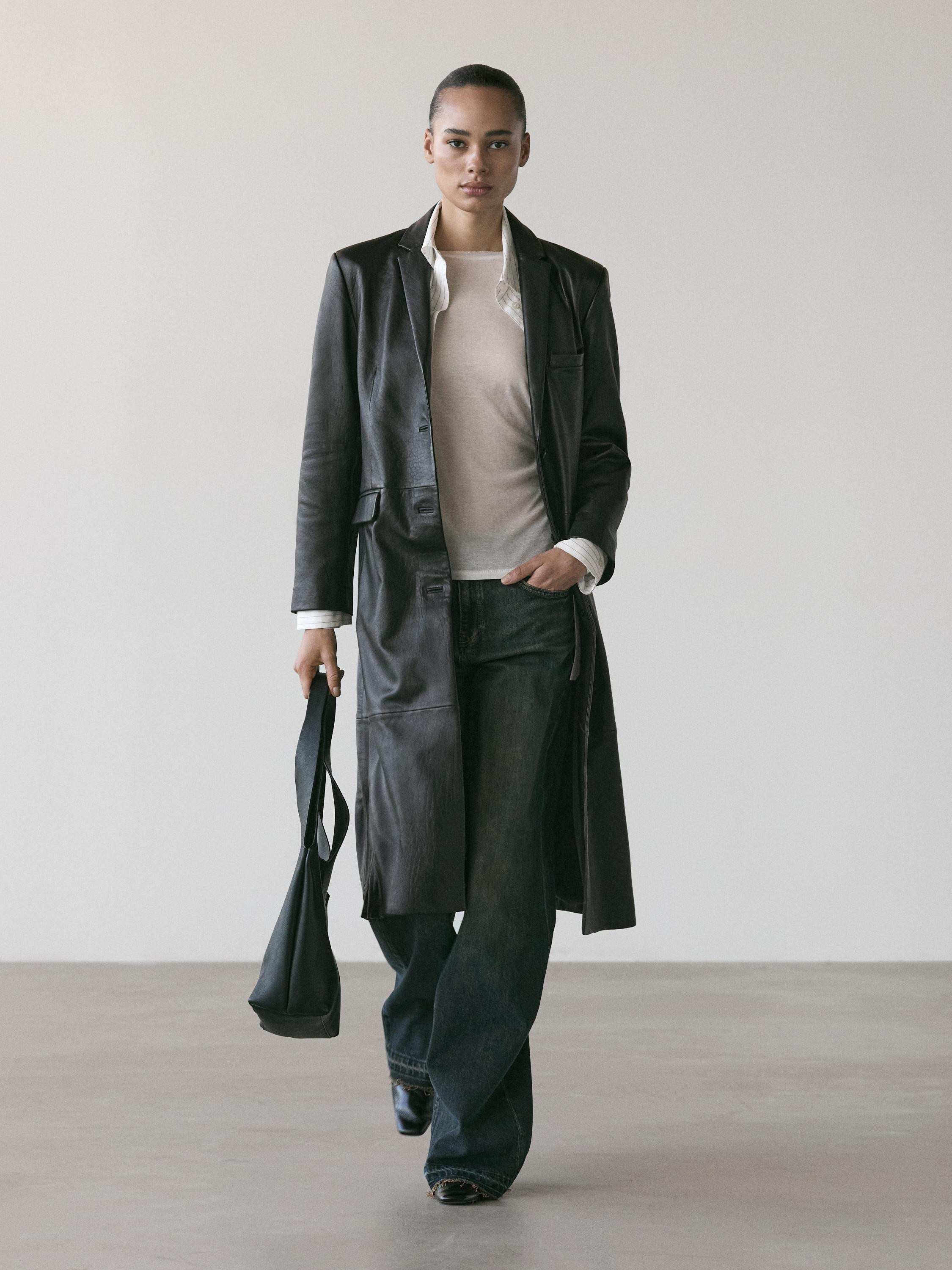 Long nappa leather coat | Massimo Dutti US