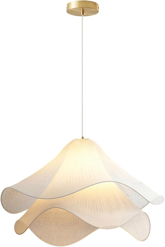Modern Fabric Pendant Light 2-Tier Cream Petal Fabric Shade Ceiling Hanging Lighting Fixture Flow... | Amazon (US)