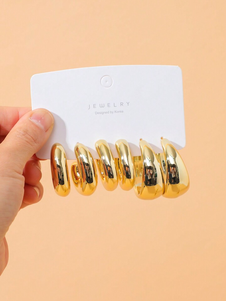 3Pairs Chunky Gold Hoop Earrings For Women Open Trendy Hoop Earrings Set | SHEIN