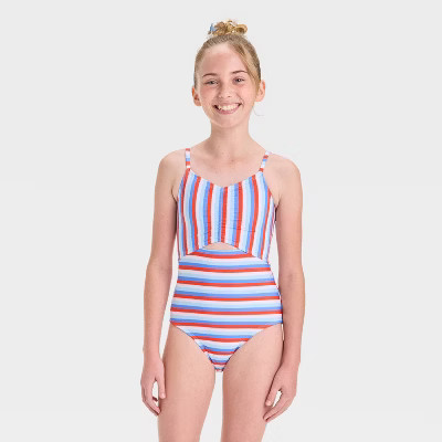 Girls' Malibu Stripe One Piece Swimsuit - Cat & Jack™ | Target
