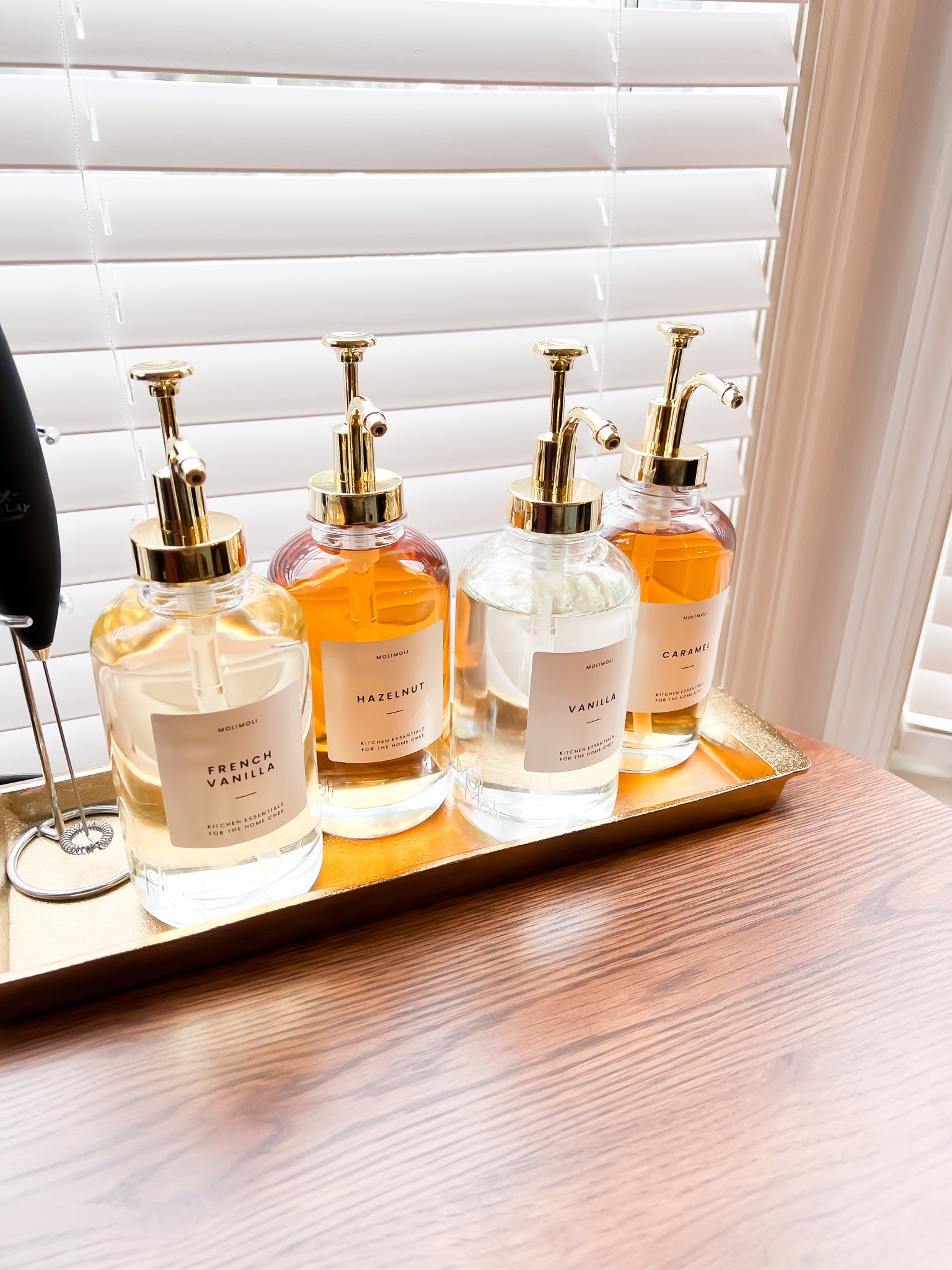 Coffee bar, coffee syrup, coffee syrup labels, coffee station, aesthetic, gold aesthetic, cozy home

#LTKhome #LTKSeasonal #LTKHoliday